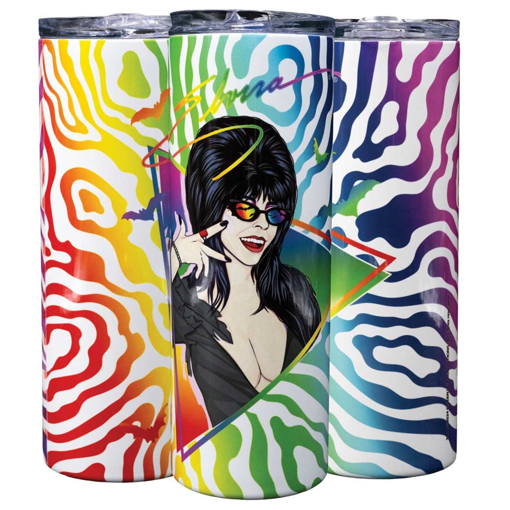 Elvira New Wave Bats Rainbow Skinny Tumbler