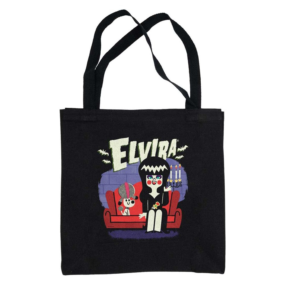 Elvira And Gonk Couch Black Canvas Tote Bag