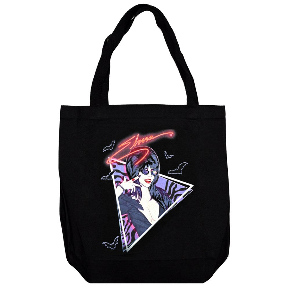 Elvira New Wave Bats Black Canvas Tote Bag