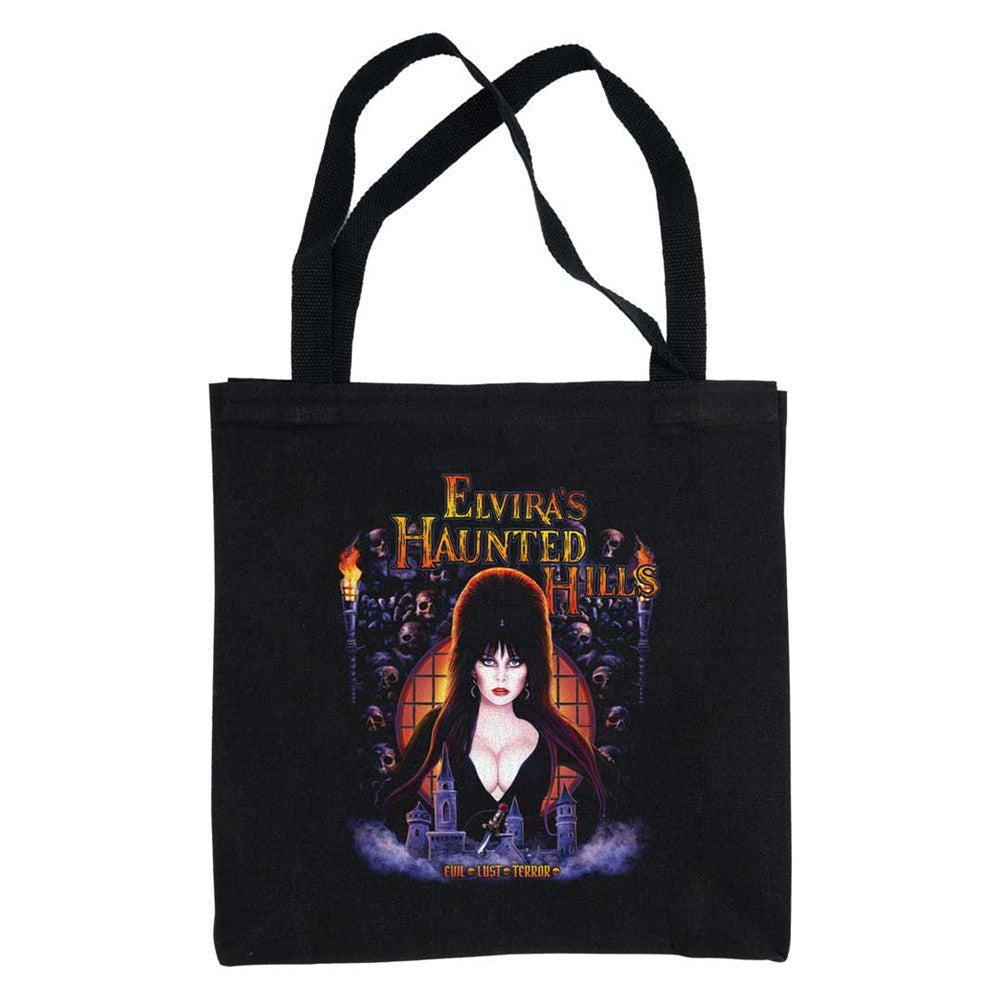 Elvira Haunted Hills Skulls Tote Bag