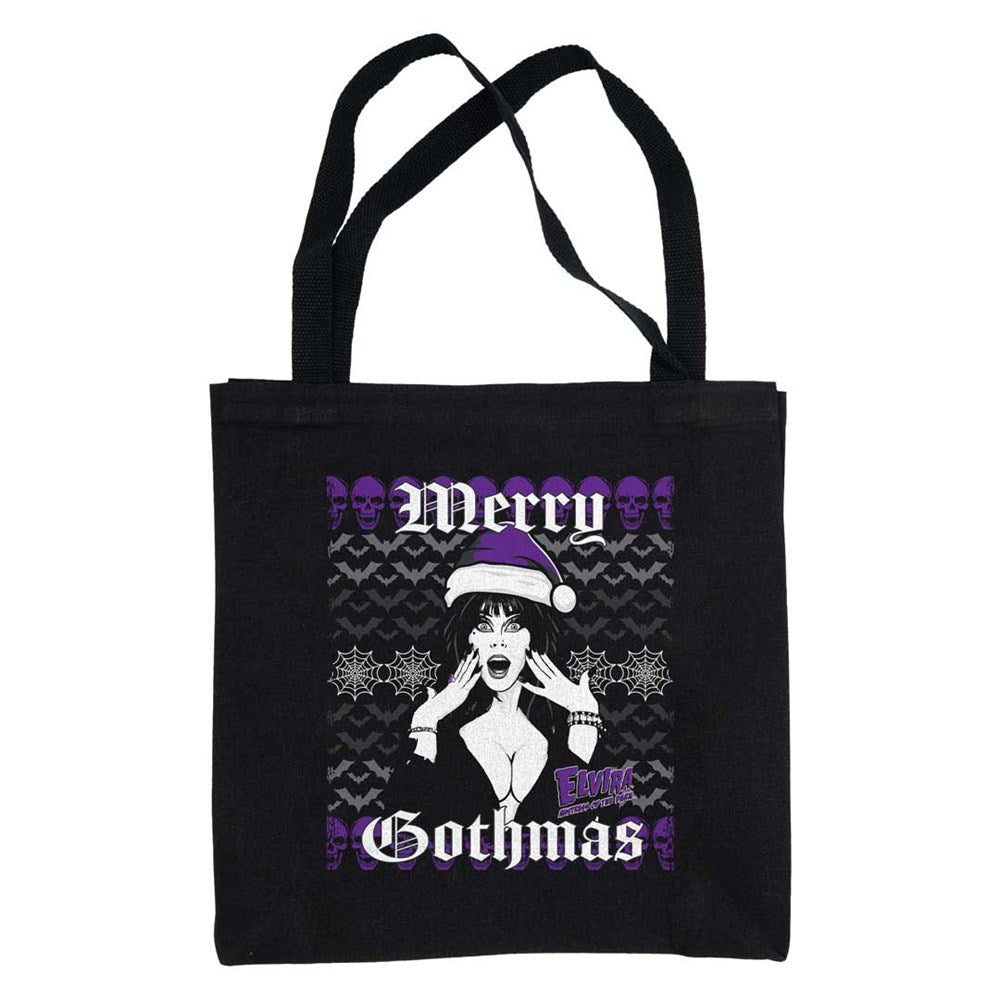 Elvira Merry Gothmas Black Canvas Tote Bag