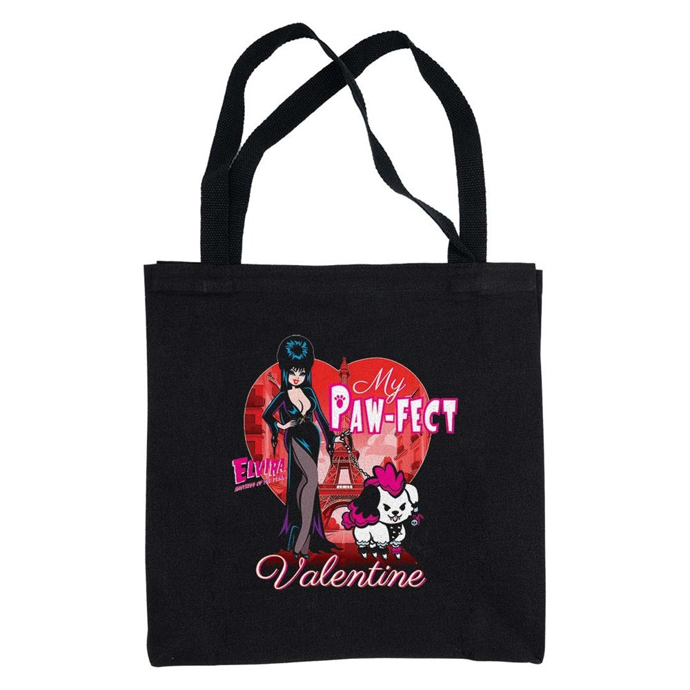 Elvira Pawfect Valentine Black Canvas Tote Bag