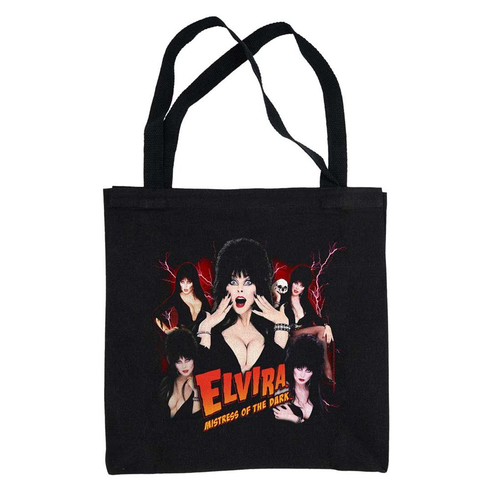 Elvira Red Collage Black Canvas Tote Bag