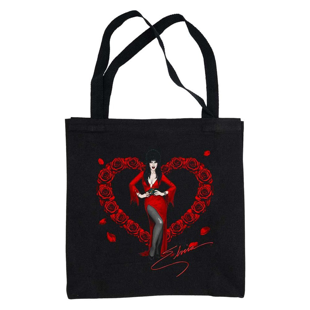 Elvira Red Heart Love Black Canvas Tote Bag