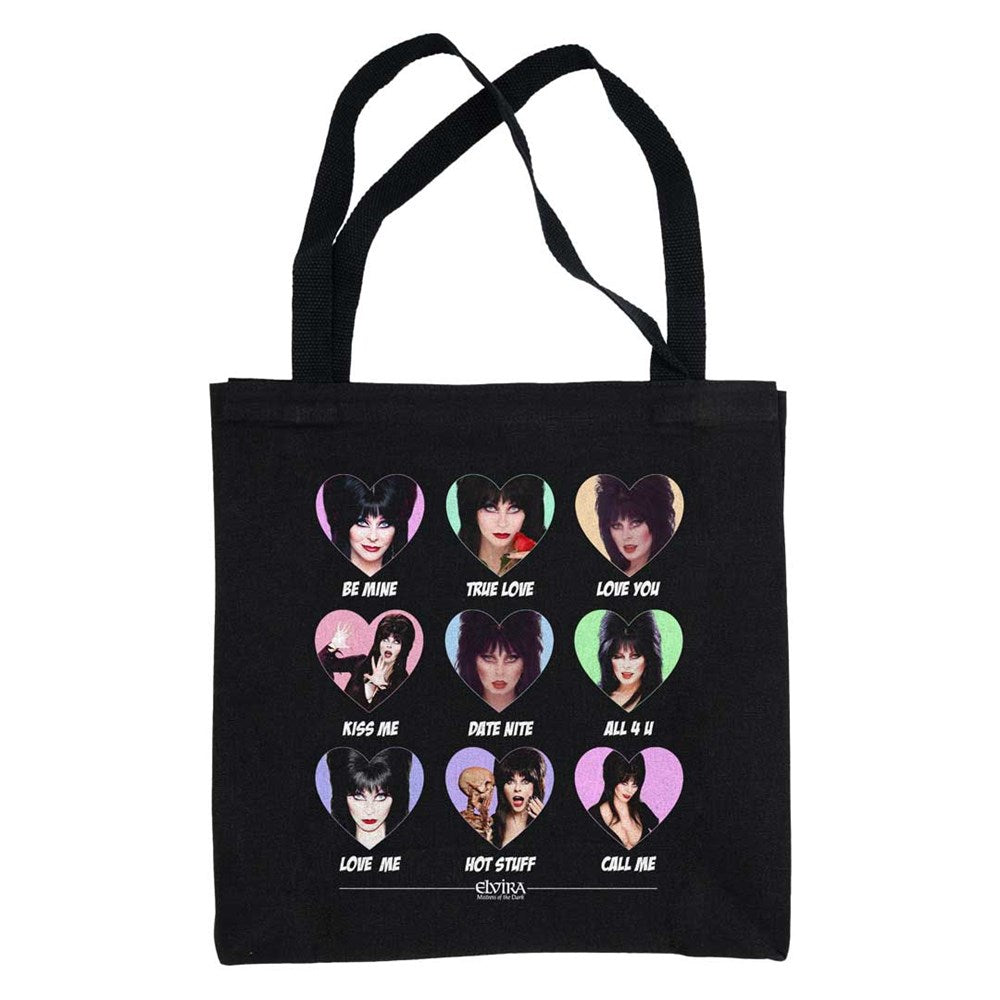 Elvira Sweet Hearts Repeat Black Tote Bag