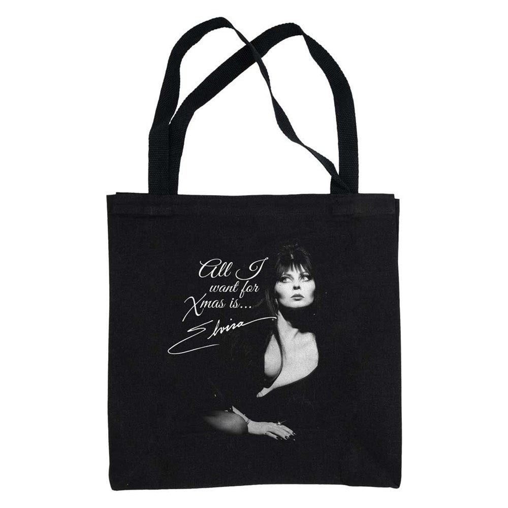 Elvira All I Want Xmas Elvira Black Canvas Tote Bag
