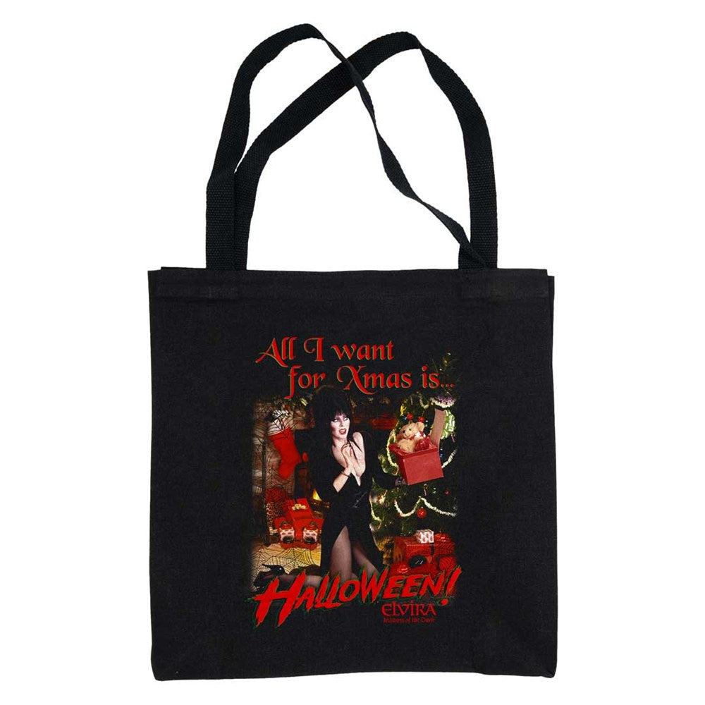 Elvira All I Want Xmas Halloween Black Canvas Tote Bag