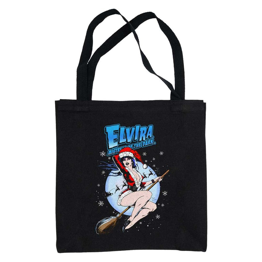 Elvira Xmas Comic Witch Black Canvas Tote Bag