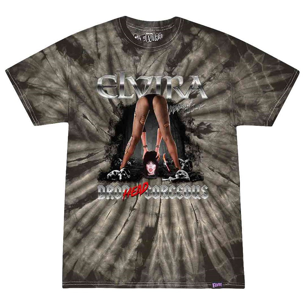 Elvira Drop Head Gorgeous Black Tie Dye T-shirt