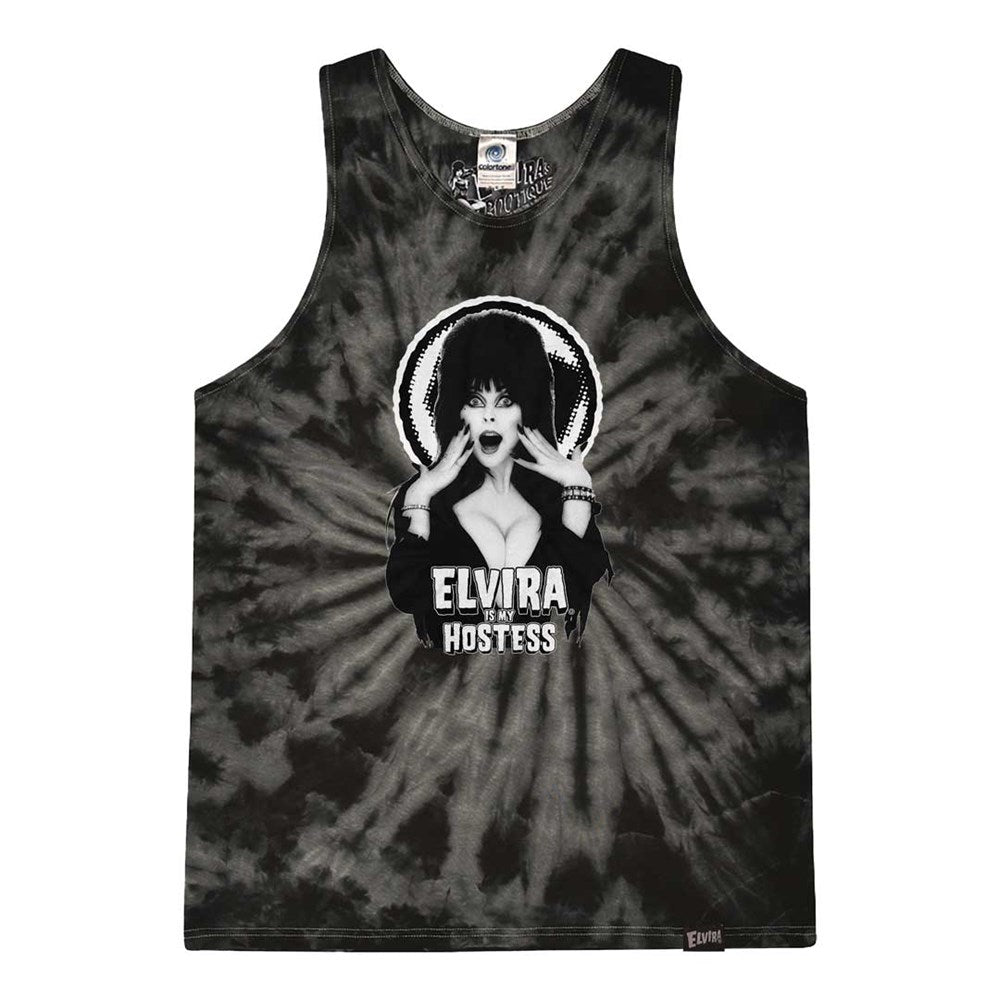 Elvira Is My Hostess Mens Tie Dye Black Tank