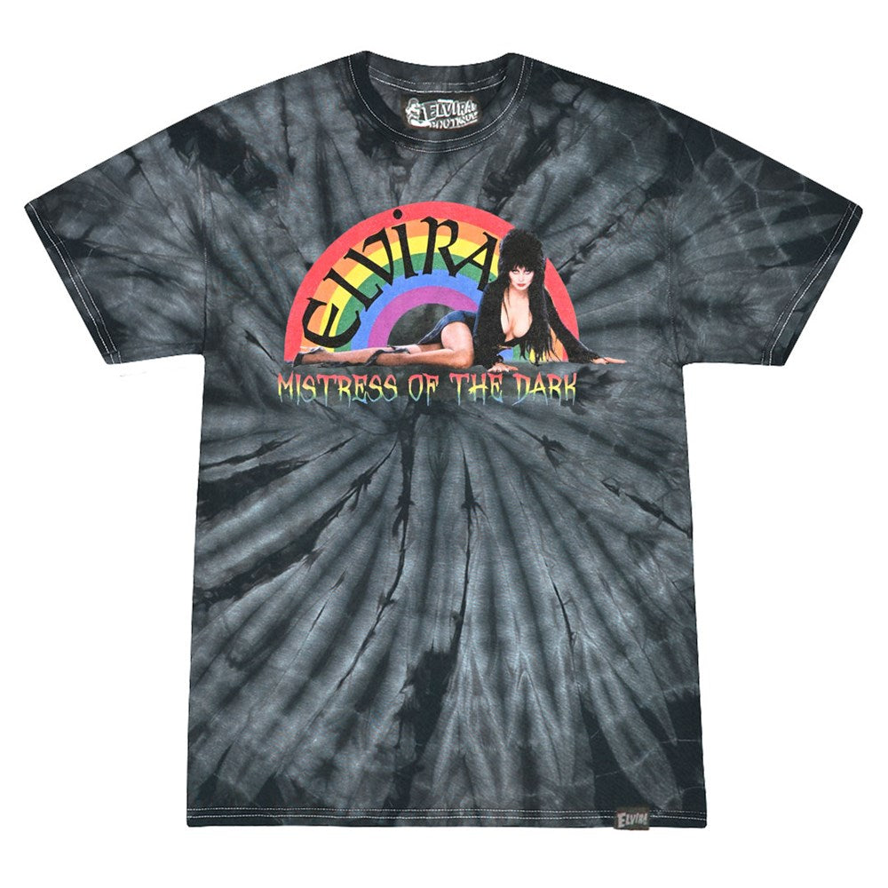 Elvira Mistress Rainbow Logo Tie Dye Black Tshirt
