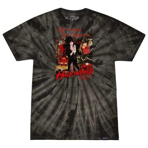 Elvira All I Want Xmas Halloween Tie Dye Black T-shirt