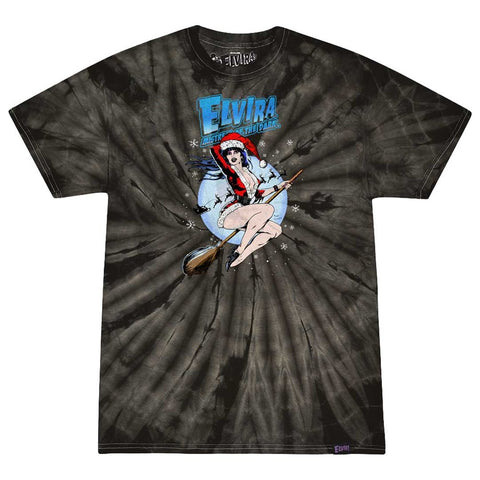 Elvira Xmas Comic Witch Tie Dye Black T-shirt