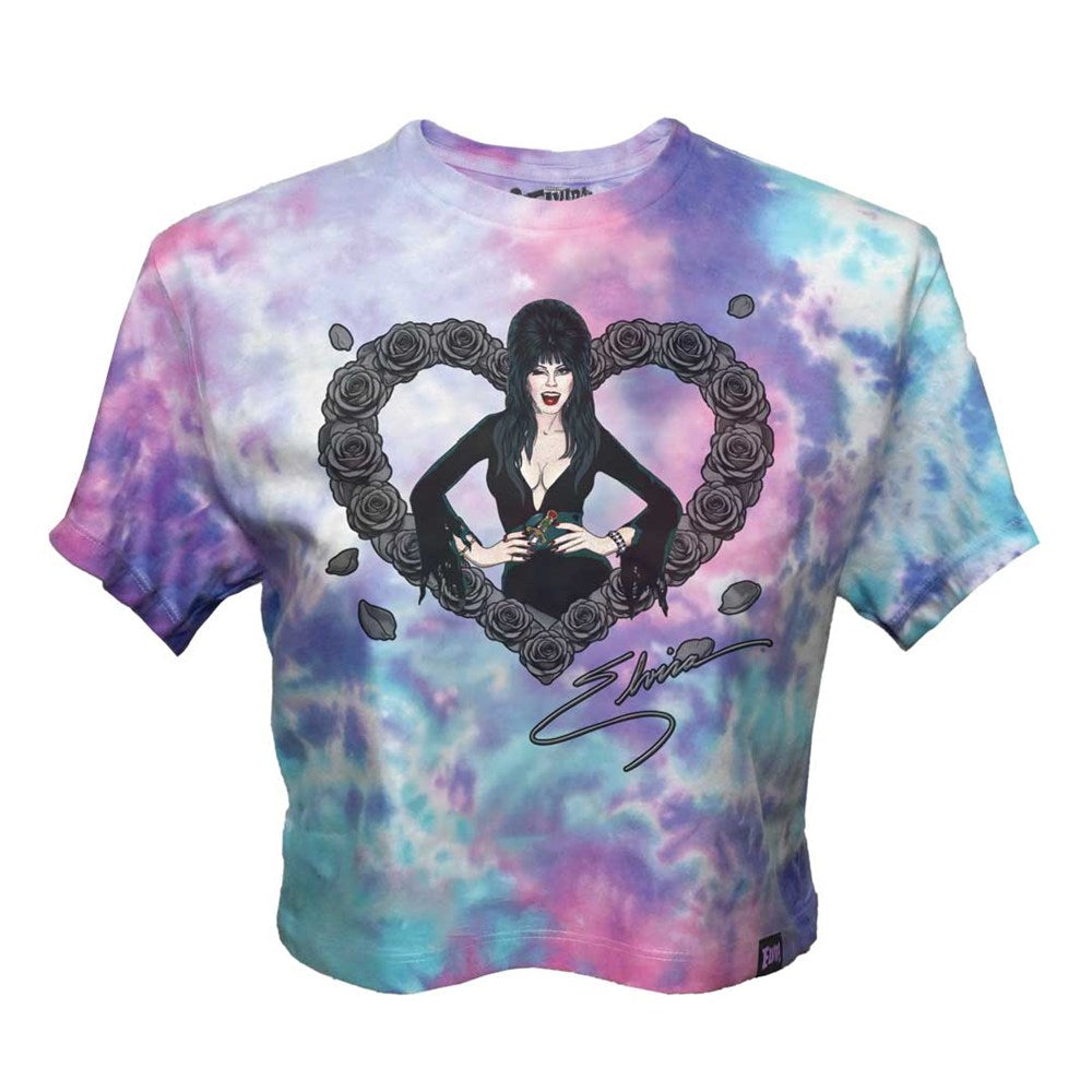 Elvira Black Heart Love Crop Tie Dye Tee