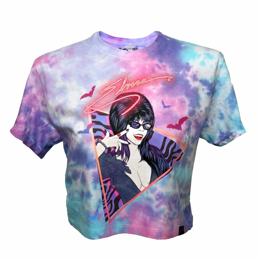 Elvira New Wave Bats Pastel Crop Tie Dye Tee