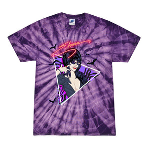 Elvira New Wave Bats Tie Dye Purple Tshirt