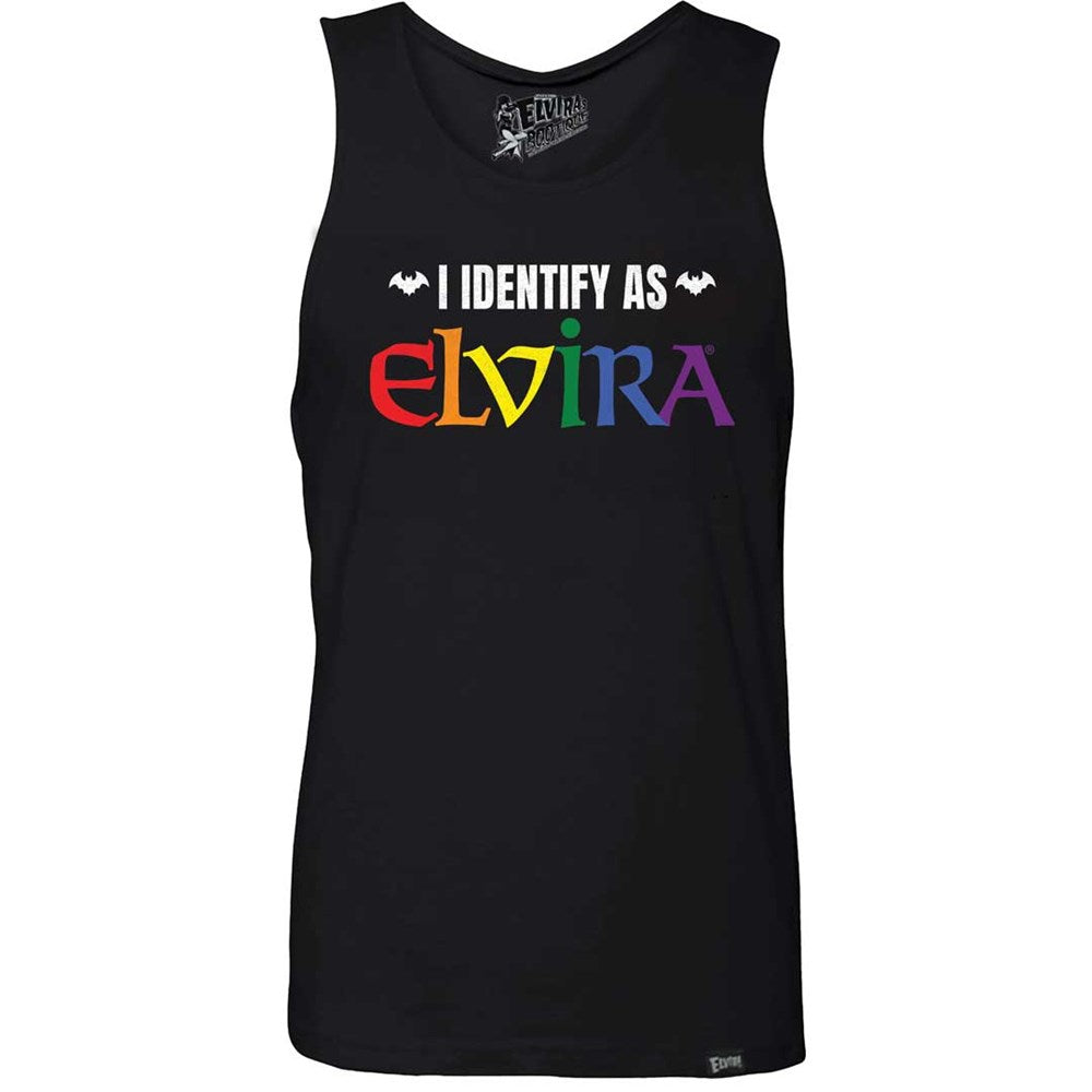 I Identify As Elvira Rainbow Slogan Mens Black Tank