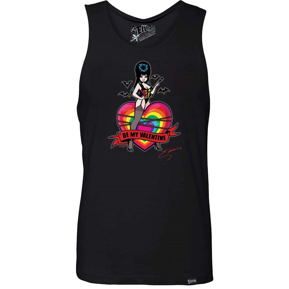 Elvira Be My Valentine Rainbow Mens Black Tank