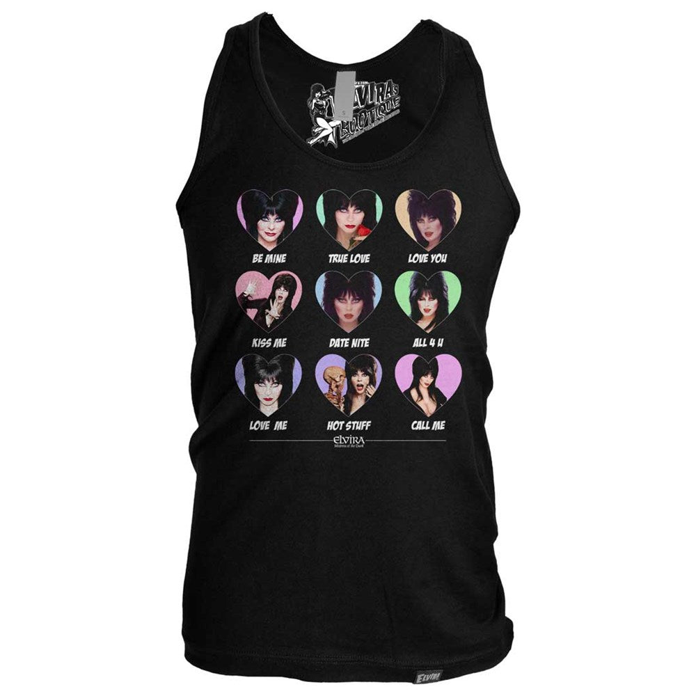 Elvira Sweet Hearts Repeat Mens Black Tank