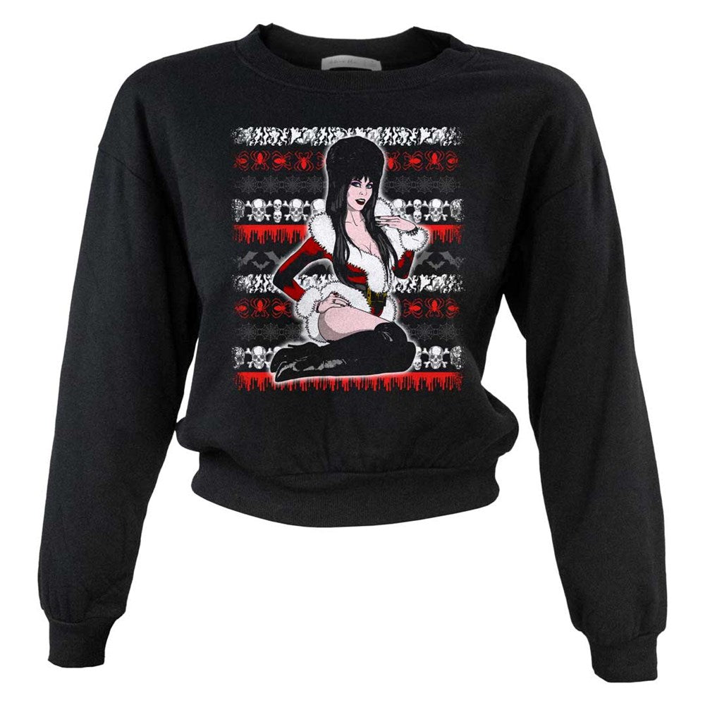 Elvira Dark Xmas Womens Pullover Crop Sweater Top