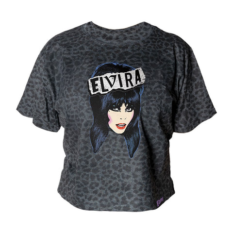 Elvira Punk Pop Art Leopard Crop Tee