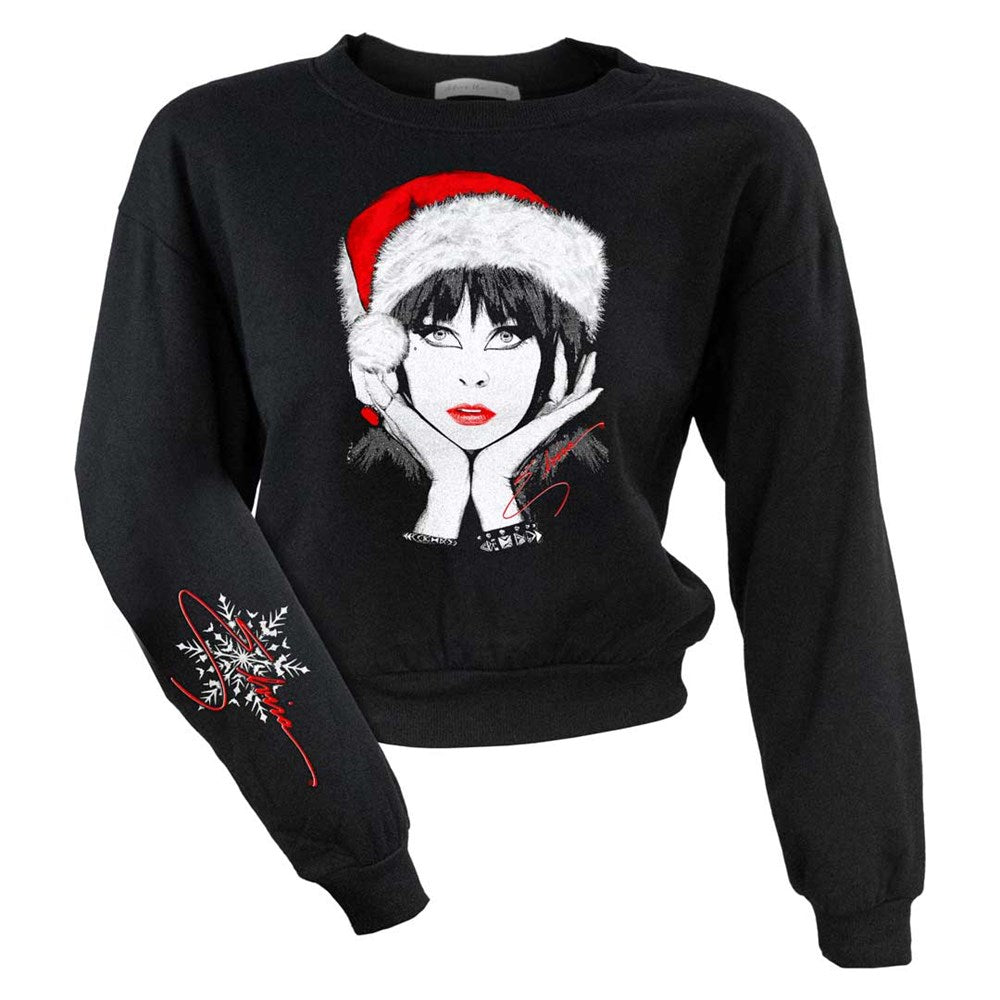 Elvira Santa Face Signature Pullover Crop Sweater Top