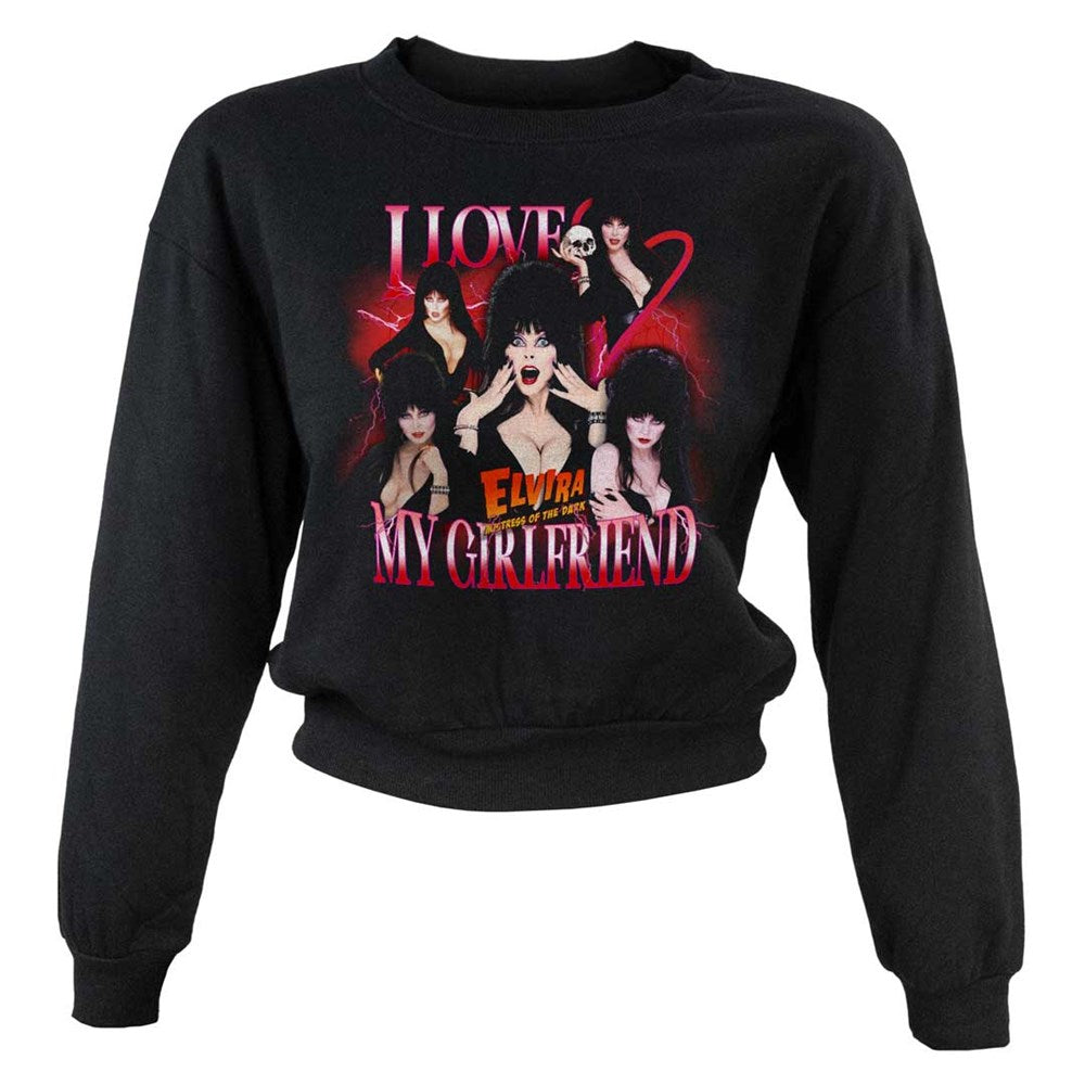 Elvira Love My Girlfriend Womens Pullover Crop Sweater Top