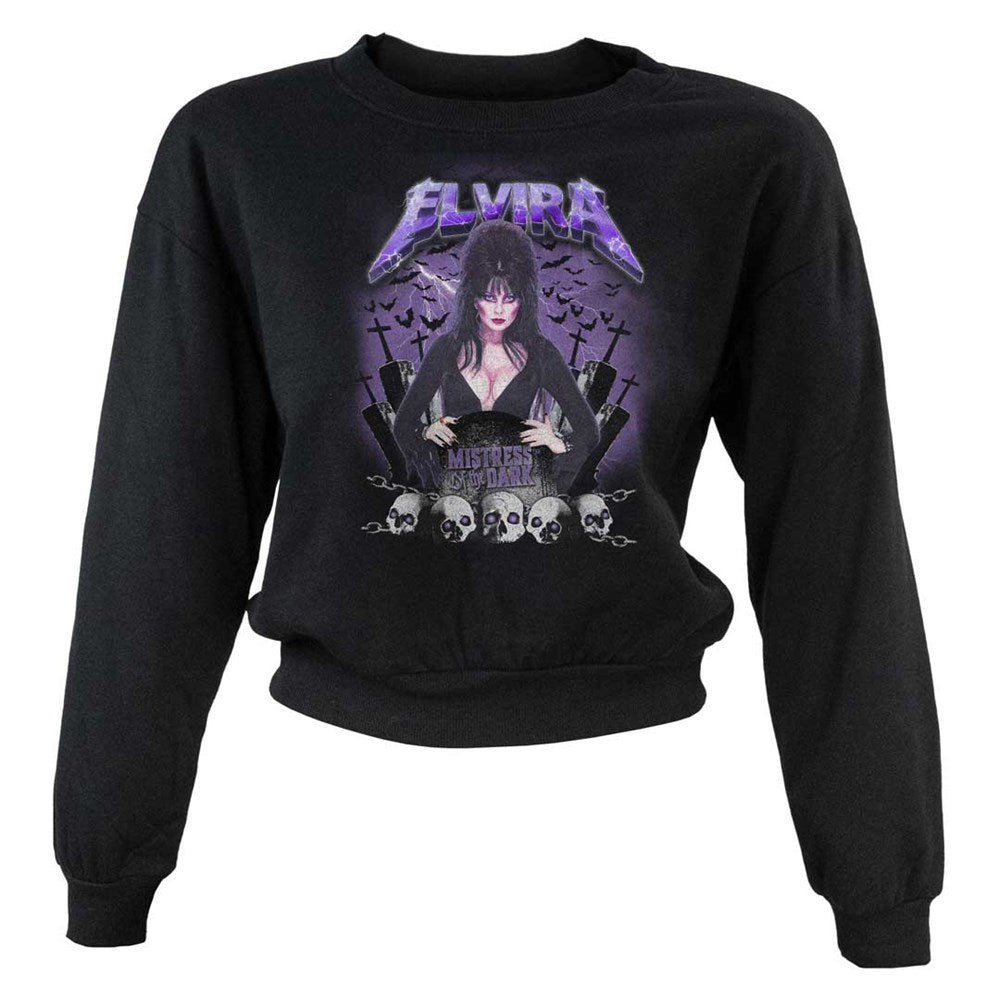 Elvira Ride The Bats Womens Pullover Crop Sweater Top