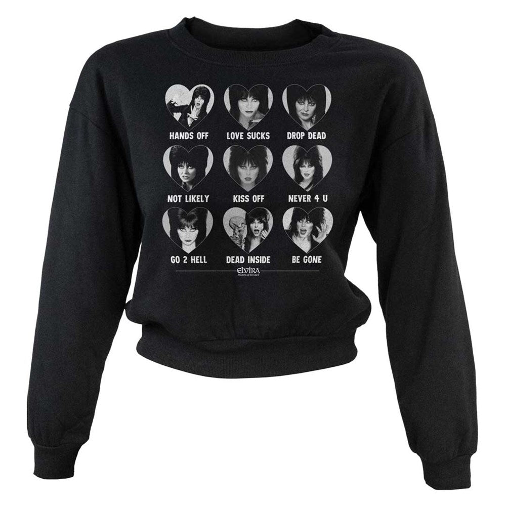 Elvira Wicked Hearts Repeat Womens Pullover Crop Sweater Top