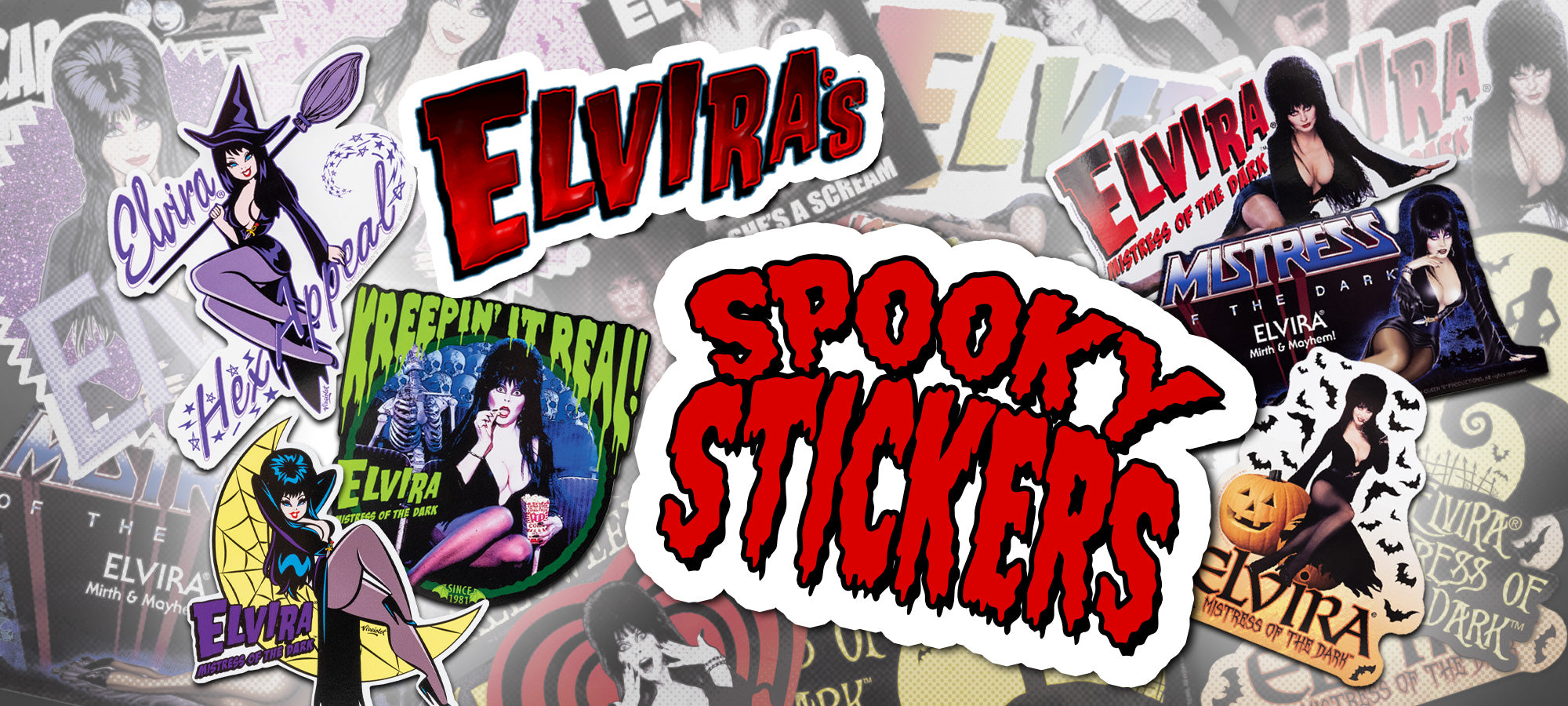 Spooky sticker collection from Elvira's Bootique