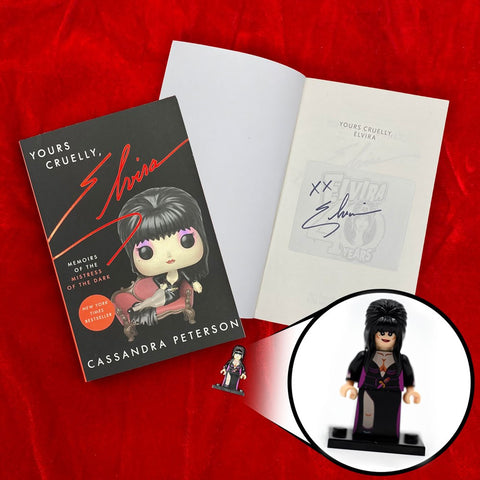 Yours Cruelly, Elvira: Memoirs of the Mistress of the Dark Funko Cover Book Autographed With Toy