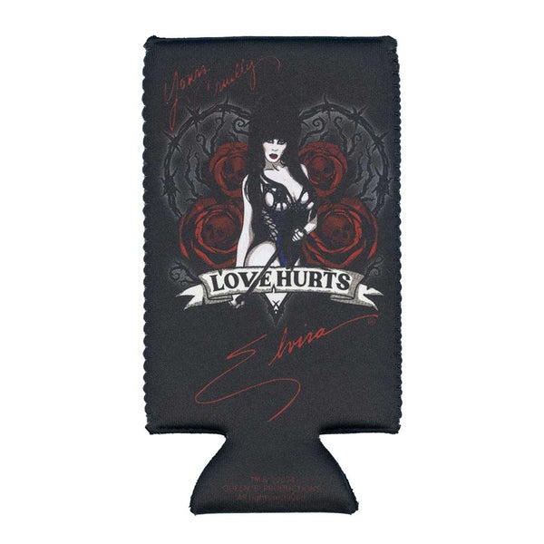 Elvira Love Hurts Scroll Slim Can Cooler