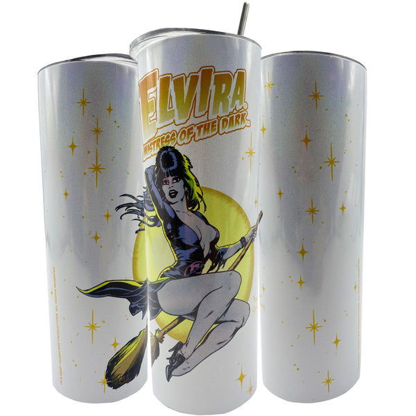 Elvira Comic Witch Glitter Skinny Tumbler