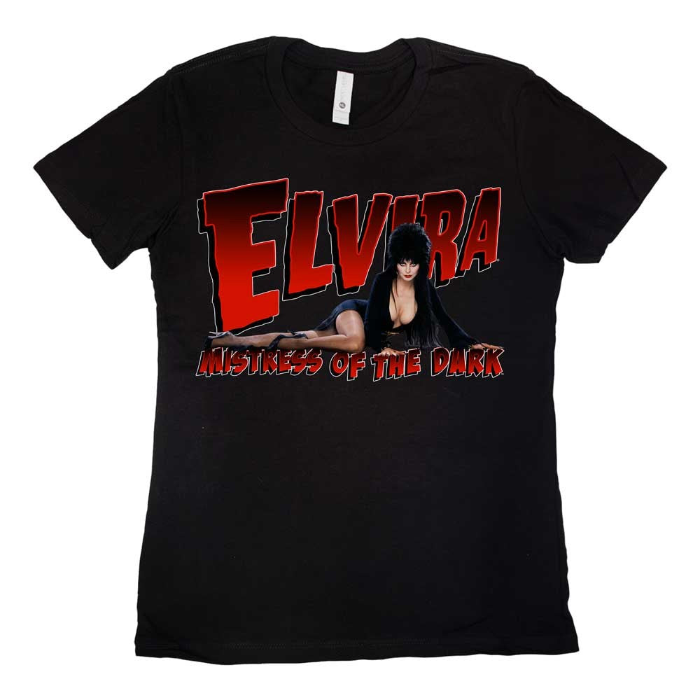 Elvira Lay Down Red Logo Womens Tee