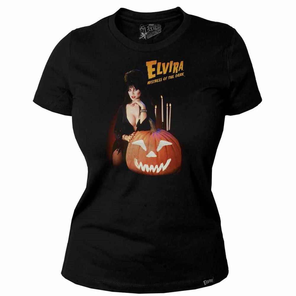 Elvira Pumpkin Face Womens Black Tee
