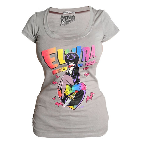 Elvira Rainbow Rose Scoop Neck Grey Tee