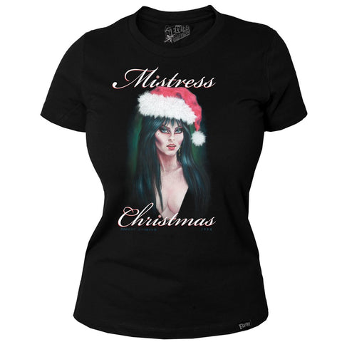Elvira Mistress Christmas Womens Black Tee