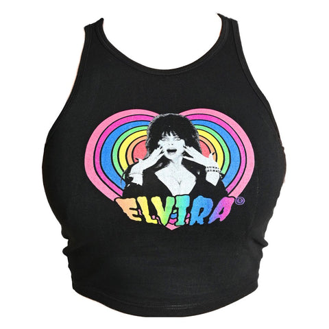 Elvira Rainbow Hypno Heart Halter Crop Top
