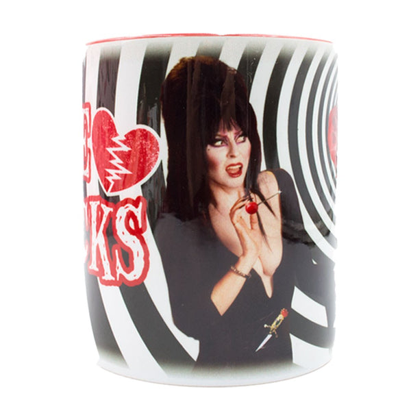 Elvira Love Sucks Heart Handle Mug