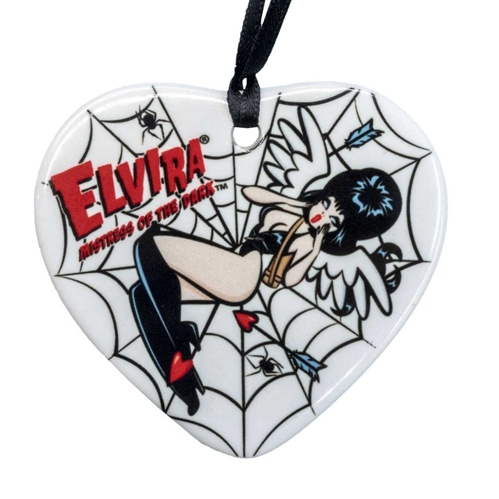 Elvira Cupid Web Viva Heart Ceramic Ornament