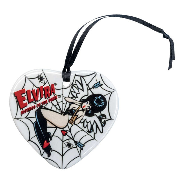 Elvira Cupid Web Viva Heart Ceramic Ornament