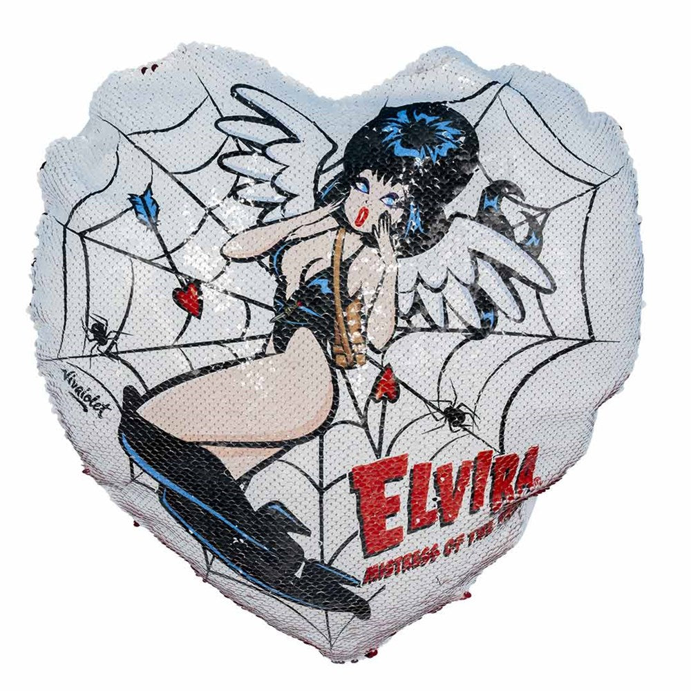 Elvira Cupid Web Viva Red Sequin Heart Pillow