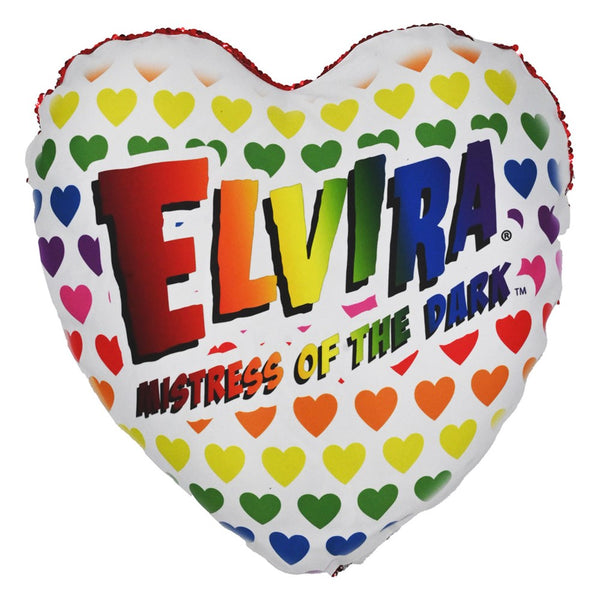 Elvira Rainbow Hypno Heart Red Sequin Pillow