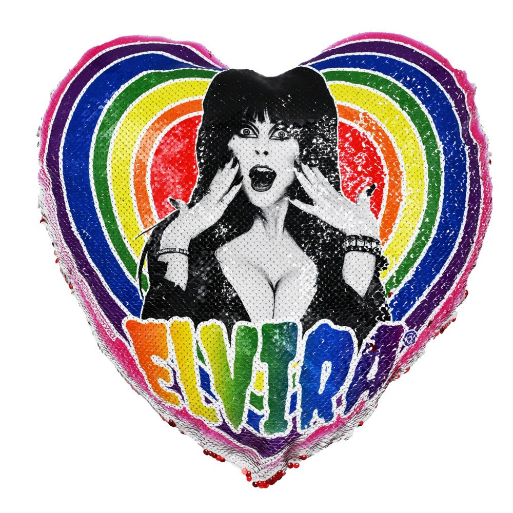 Elvira Rainbow Hypno Heart Red Sequin Pillow