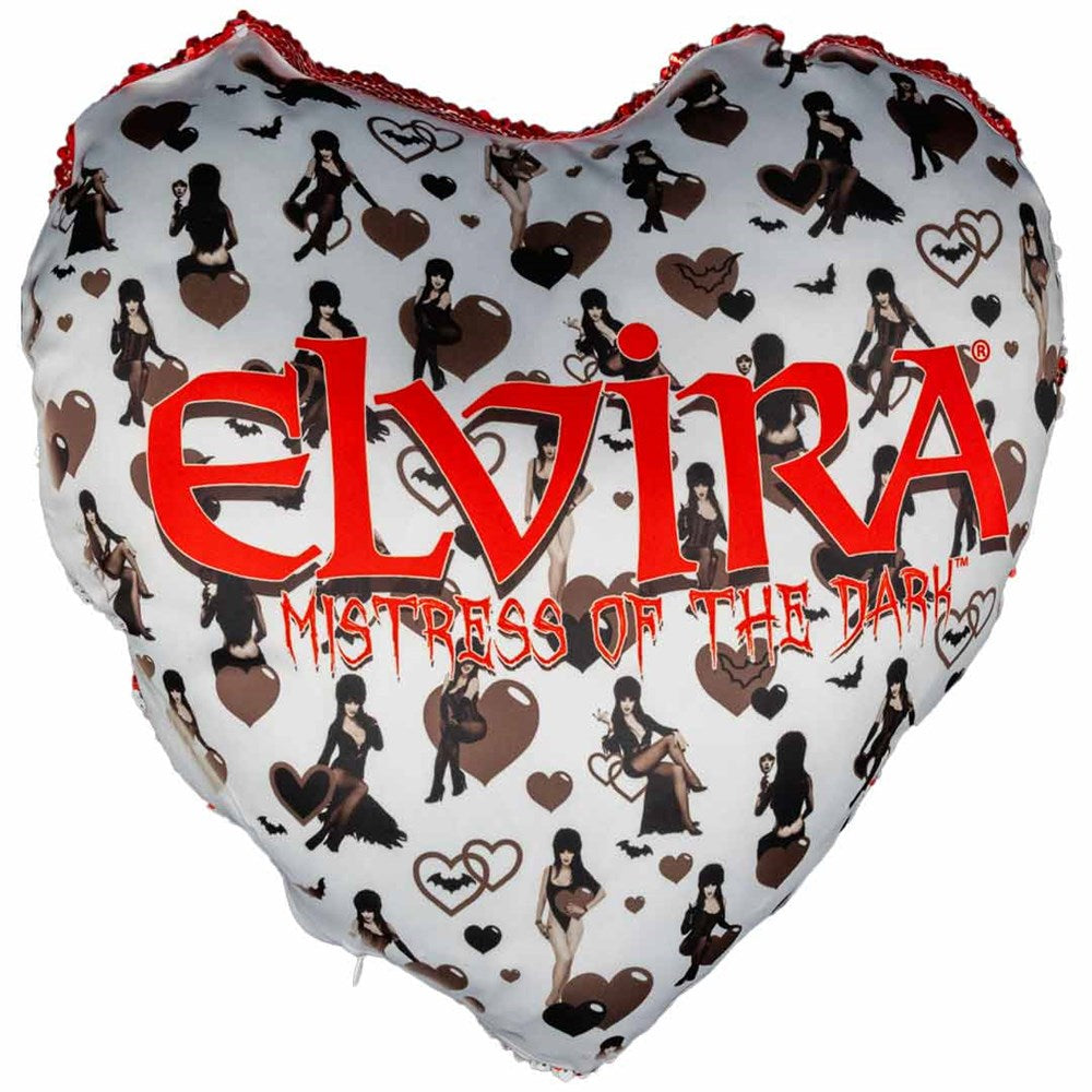 Elvira Rocky Mistress of The Dark Red Sequin Heart Pillow