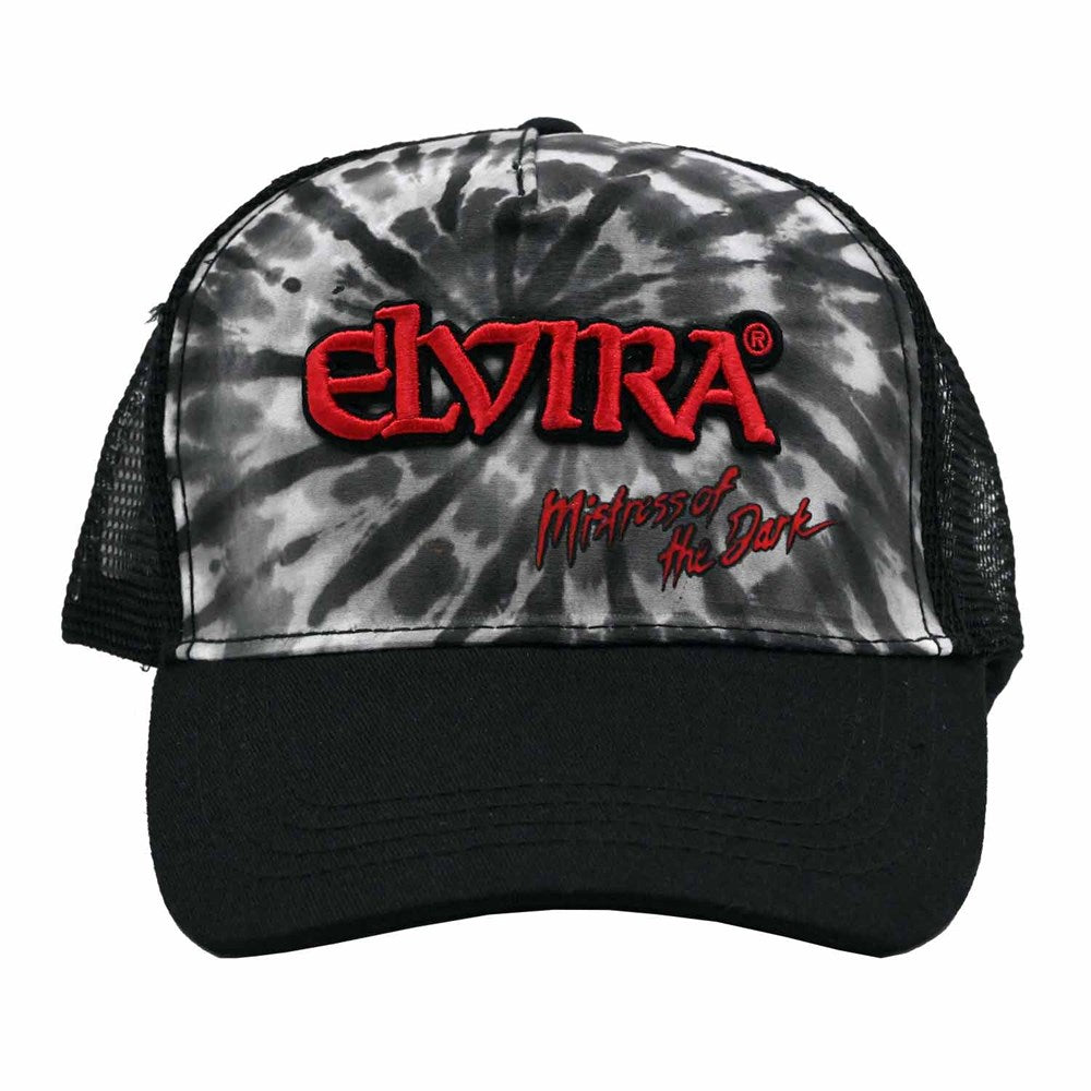Elvira Red Logo Embroidered Tie Dye Trucker Hat