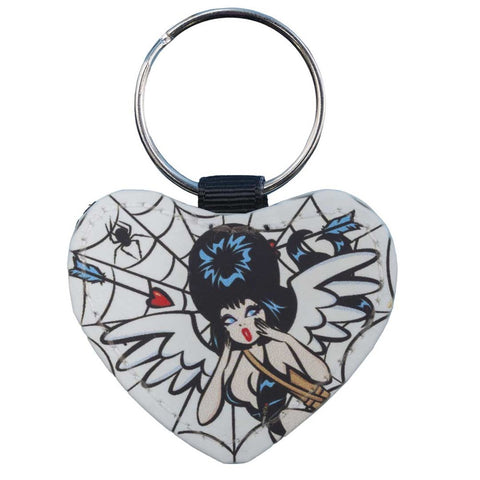 Elvira Cupid Web Viva Black Glitter Heart Keychain