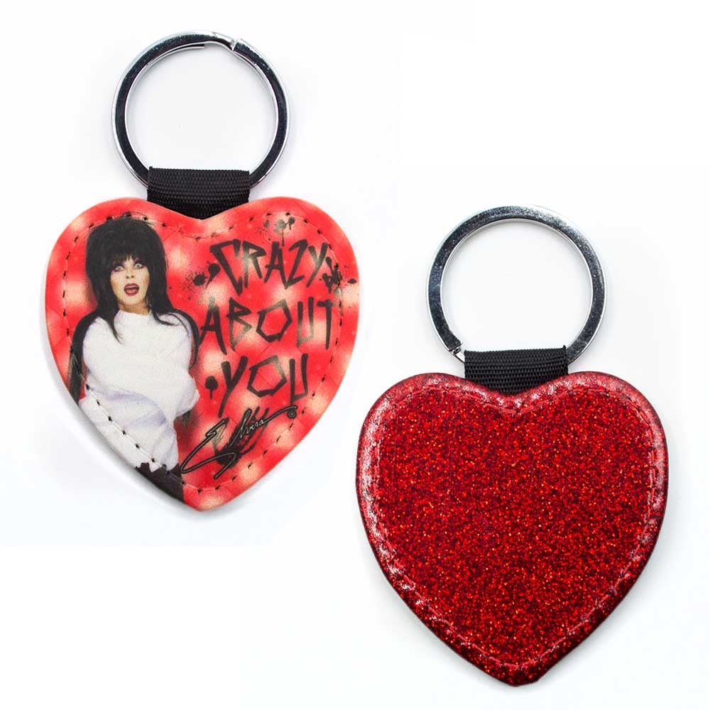 Elvira Crazy About You Red Glitter Heart Keychain