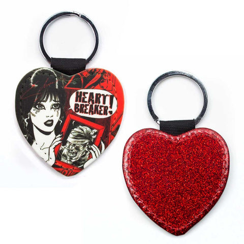 Elvira Heart Breaker Red Glitter Heart Keychain