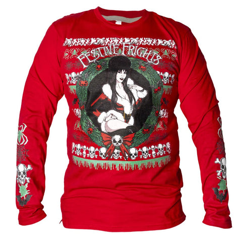 Elvira Festive Frights Xmas Sweater Print Red Long Sleeve Shirt